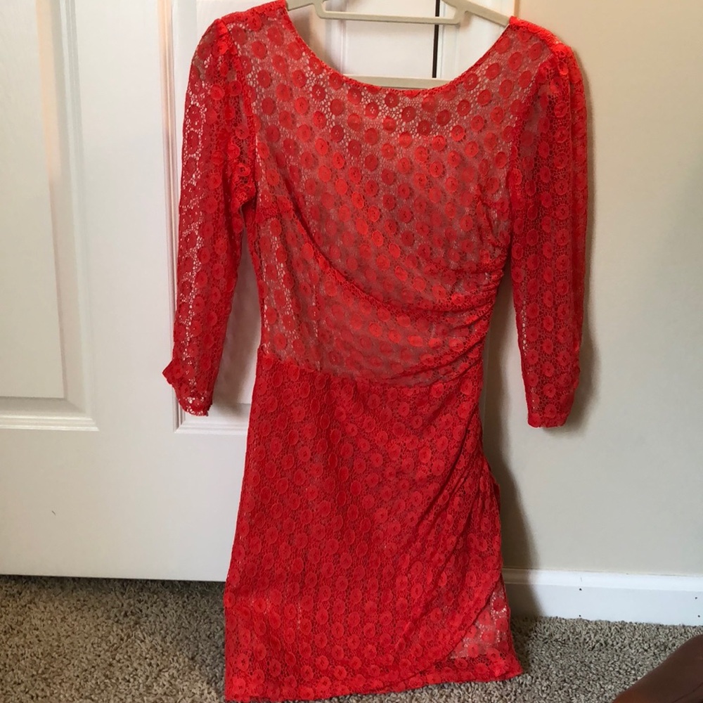 Coral lace long sleeve dress